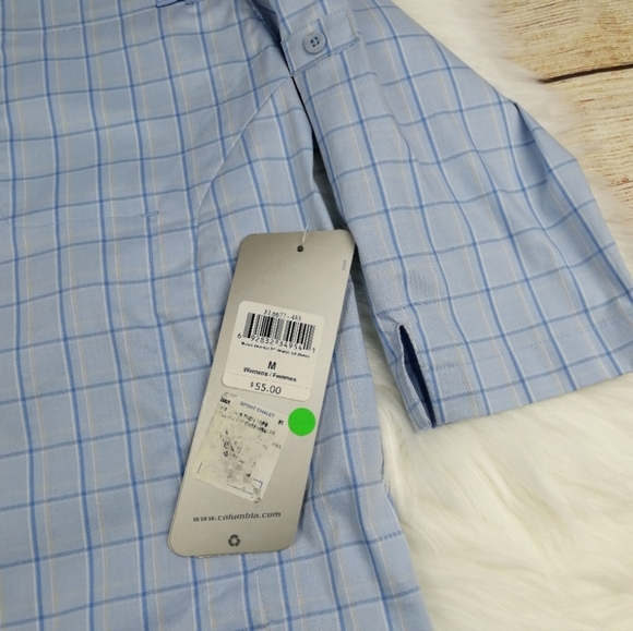 Columbia Titanium Mount Veronica II Blue Checkered ¾ Sleeve Button-Up Shirt Sz M - Picture 4 of 5